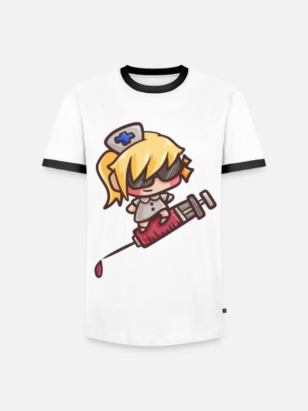 Nurse doctor syringe blood cartoon gift - Men's Ringer Shirt - white/black