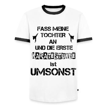 Karate Vater Tochter Familie Geschenk Kampfsport - Männer Kontrast-T-Shirt - Weiß/Schwarz - Vorne - AI Model Female 172 light (172cm) & AI Model Male 178 dark (178cm)