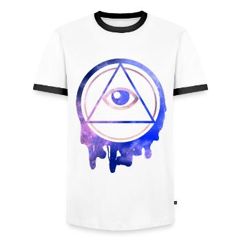 All Seeing Eye Illuminati Sterne - Männer Kontrast-T-Shirt - Weiß/Schwarz - Vorne - AI Model Female 172 light (172cm) & AI Model Male 178 dark (178cm)