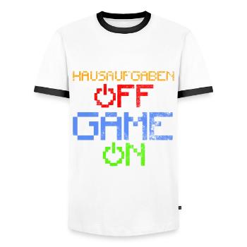 Les devoirs hors jeu sur le jeu - T-shirt contrasté Homme - blanc/noir - Devant - AI Model Female 172 light (172cm) & AI Model Male 178 dark (178cm)