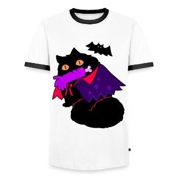 Cat Halloween bat scary gift - Men's Ringer Shirt - white/black - Front - AI Model Female 172 light (172cm) & AI Model Male 178 dark (178cm)