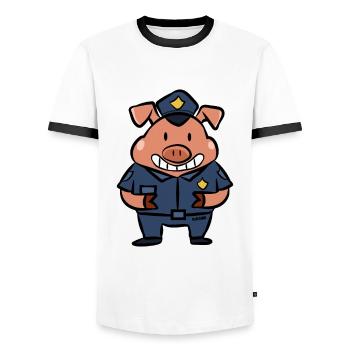 Cadeau de porc d'enfants de porcelet de sécurité de police - T-shirt contrasté Homme - blanc/noir - Devant - AI Model Female 172 light (172cm) & AI Model Male 178 dark (178cm)