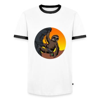 Sloth Climbing Team Fun Climbing Gift - Men's Ringer Shirt - white/black - Front - AI Model Female 172 light (172cm) & AI Model Male 178 dark (178cm)
