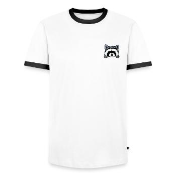 Raccoon in breast pocket Bear in bag Gift - Men's Ringer Shirt - white/black - Front - AI Model Female 172 light (172cm) & AI Model Male 178 dark (178cm)