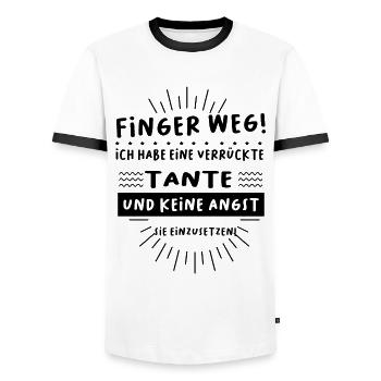 Finger weg! Ich habe eine verrückte Tante - Männer Kontrast-T-Shirt - Weiß/Schwarz - Vorne - AI Model Female 172 light (172cm) & AI Model Male 178 dark (178cm)