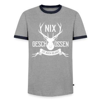 Jäger Spruch Nix Geschossen ist auch Gejagt - Männer Kontrast-T-Shirt - Grau/Navy  - Vorne - AI Model Female 172 light (172cm) & AI Model Male 178 light (178cm)