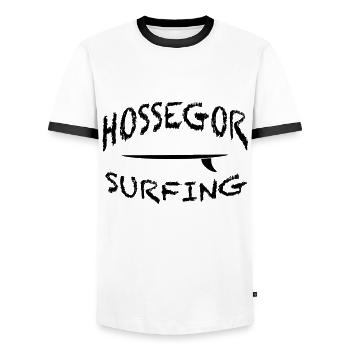 Surf Spot in Hossegor in Frankreich Geschenkidee - Männer Kontrast-T-Shirt - Weiß/Schwarz - Vorne - AI Model Female 172 light (172cm) & AI Model Male 178 dark (178cm)