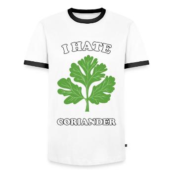 I Hate Coriander - I hate coriander - Men's Ringer Shirt - white/black - Front - AI Model Female 172 light (172cm) & AI Model Male 178 dark (178cm)