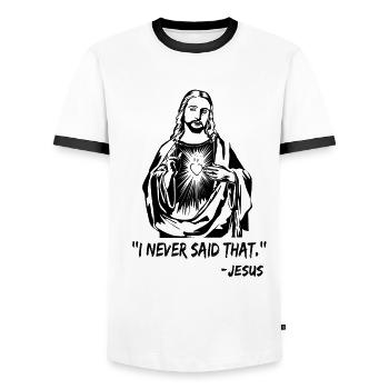 Jesus funny - Men's Ringer Shirt - white/black - Front - AI Model Female 172 light (172cm) & AI Model Male 178 dark (178cm)