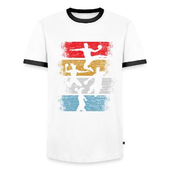 Joueur rétro de gardien de but de handball - T-shirt contrasté Homme - blanc/noir - Devant - AI Model Female 172 light (172cm) & AI Model Male 178 dark (178cm)