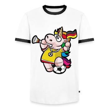 Einhorn Fußball Fan Deutschland Fahne Vuvuzela - Männer Kontrast-T-Shirt - Weiß/Schwarz - Vorne - AI Model Female 172 light (172cm) & AI Model Male 178 dark (178cm)
