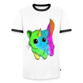 Caticorn cute cat unicorn - Men's Ringer Shirt - white/black - Front - AI Model Female 172 light (172cm) & AI Model Male 178 dark (178cm)