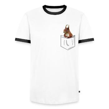 Eichhörnchen in der Tasche Süß - Männer Kontrast-T-Shirt - Weiß/Schwarz - Vorne - AI Model Female 172 light (172cm) & AI Model Male 178 dark (178cm)