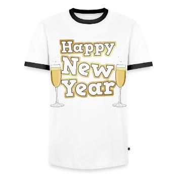 Bonne fête de fin d'année - T-shirt contrasté Homme - blanc/noir - Devant - AI Model Female 172 light (172cm) & AI Model Male 178 dark (178cm)