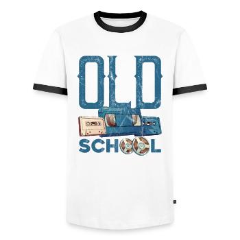 Old School Vintage Party Costume Outfit - Men's Ringer Shirt - white/black - Front - AI Model Female 172 light (172cm) & AI Model Male 178 dark (178cm)