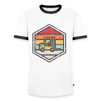 Retro Badge Forklift - Men's Ringer Shirt - white/black - Front - AI Model Female 172 light (172cm) & AI Model Male 178 dark (178cm)