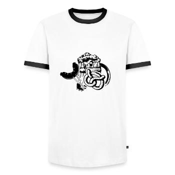 : Wurst und Breze und Bier - Männer Kontrast-T-Shirt - Weiß/Schwarz - Vorne - AI Model Female 172 light (172cm) & AI Model Male 178 dark (178cm)