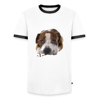 Süßer Pitbull Rettungshund - Männer Kontrast-T-Shirt - Weiß/Schwarz - Vorne - AI Model Female 172 light (172cm) & AI Model Male 178 dark (178cm)