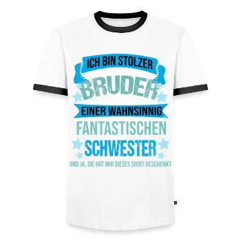 Stolzer Bruder Schwester Geschwister - Männer Kontrast-T-Shirt - Weiß/Schwarz - Vorne - AI Model Female 172 light (172cm) & AI Model Male 178 dark (178cm)