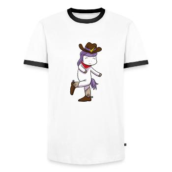 Cowboy Licorne Western Danse - T-shirt contrasté Homme - blanc/noir - Devant - AI Model Female 172 light (172cm) & AI Model Male 178 dark (178cm)