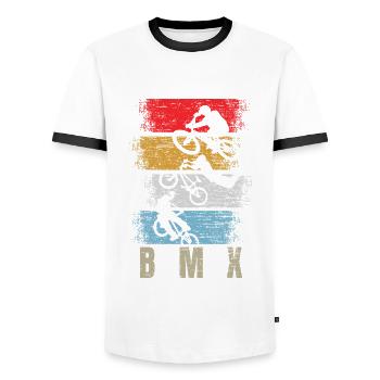 BMX Rad Fahrrad Retro Geschenk - Männer Kontrast-T-Shirt - Weiß/Schwarz - Vorne - AI Model Female 172 light (172cm) & AI Model Male 178 dark (178cm)