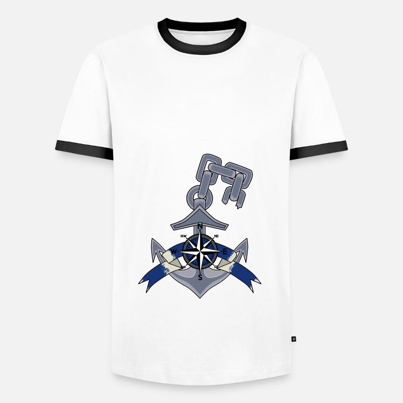 Anchor Windrose compass - Men's Ringer Shirt - white/black