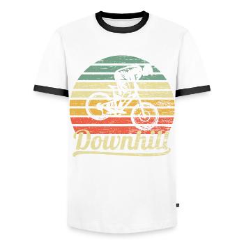 Downhill Mountain Bike Gift - Men's Ringer Shirt - white/black - Front - AI Model Female 172 light (172cm) & AI Model Male 178 dark (178cm)