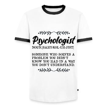 Psychologue - Lexique - T-shirt contrasté Homme - blanc/noir - Devant - AI Model Female 172 light (172cm) & AI Model Male 178 dark (178cm)
