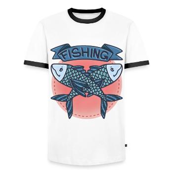 Fishing Fish Lake River Pond Fin Bait Gift - Men's Ringer Shirt - white/black - Front - AI Model Female 172 light (172cm) & AI Model Male 178 dark (178cm)