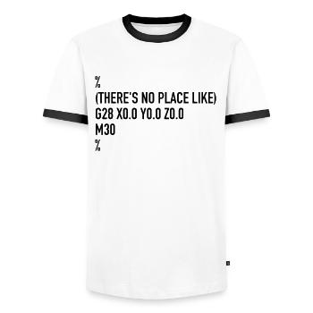 There's No Place Like G28 | CNC Machinist, G code - Men's Ringer Shirt - white/black - Front - AI Model Female 172 light (172cm) & AI Model Male 178 dark (178cm)