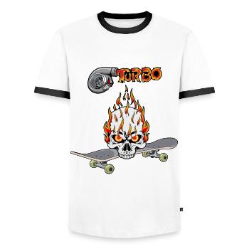 Skateboard Turbo Youth Skater Skull - Men's Ringer Shirt - white/black - Front - AI Model Female 172 light (172cm) & AI Model Male 178 dark (178cm)