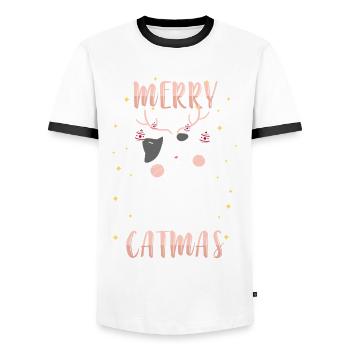 Christmas Cat Cat Christmas Eve - Men's Ringer Shirt - white/black - Front - AI Model Female 172 light (172cm) & AI Model Male 178 dark (178cm)