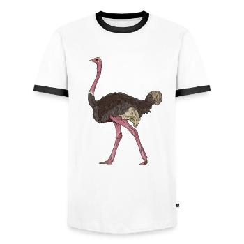 Strauß Ostrich Vogel - Männer Kontrast-T-Shirt - Weiß/Schwarz - Vorne - AI Model Female 172 light (172cm) & AI Model Male 178 dark (178cm)