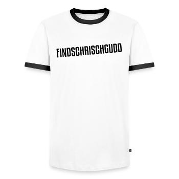 Findschrischgudd | Sachsen, sächsisch, Sachse - Männer Kontrast-T-Shirt - Weiß/Schwarz - Vorne - AI Model Female 172 light (172cm) & AI Model Male 178 dark (178cm)