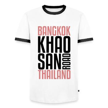Khao San Road | Bangkok, Thailand, Backpacker - Men's Ringer Shirt - white/black - Front - AI Model Female 172 light (172cm) & AI Model Male 178 dark (178cm)