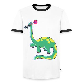 Dinosaur is in a bad mood - Men's Ringer Shirt - white/black - Front - AI Model Female 172 light (172cm) & AI Model Male 178 dark (178cm)