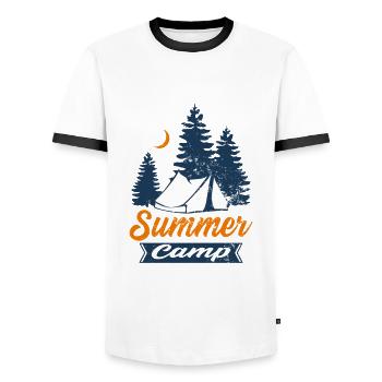 Camp d'été - randonnée, plein air, trekking - T-shirt contrasté Homme - blanc/noir - Devant - AI Model Female 172 light (172cm) & AI Model Male 178 dark (178cm)