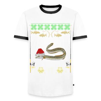 Angler Christmas motif with eel ugly christmas - Men's Ringer Shirt - white/black - Front - AI Model Female 172 light (172cm) & AI Model Male 178 dark (178cm)