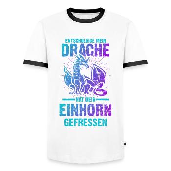 Drache Einhorn Fabelwesen Lustiger Spruch - Männer Kontrast-T-Shirt - Weiß/Schwarz - Vorne - AI Model Female 172 light (172cm) & AI Model Male 178 dark (178cm)