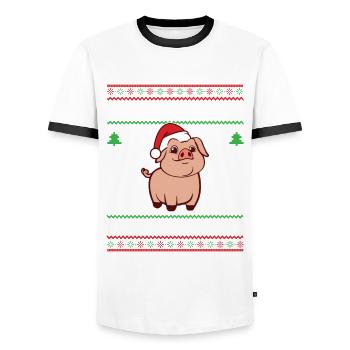 Froehliche Schweinachten Schweinnachten Schwein - Männer Kontrast-T-Shirt - Weiß/Schwarz - Vorne - AI Model Female 172 light (172cm) & AI Model Male 178 dark (178cm)