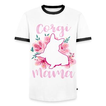 Corgi Mama - Männer Kontrast-T-Shirt - Weiß/Schwarz - Vorne - AI Model Female 172 light (172cm) & AI Model Male 178 dark (178cm)
