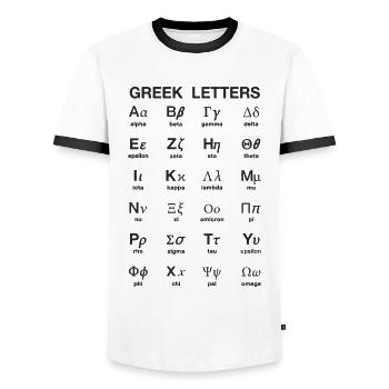 Greek letters - Men's Ringer Shirt - white/black - Front - AI Model Female 172 light (172cm) & AI Model Male 178 dark (178cm)