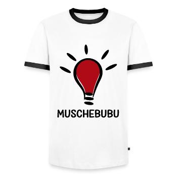 Muschebubu | Sachsen, sächsisch, Sachse, Ossi - Männer Kontrast-T-Shirt - Weiß/Schwarz - Vorne - AI Model Female 172 light (172cm) & AI Model Male 178 dark (178cm)