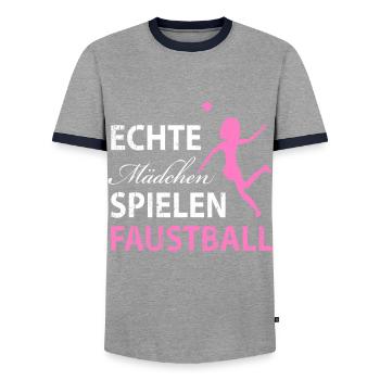 Echte Maedchen spielen Faustball - Männer Kontrast-T-Shirt - Grau/Navy  - Vorne - AI Model Female 172 light (172cm) & AI Model Male 178 light (178cm)