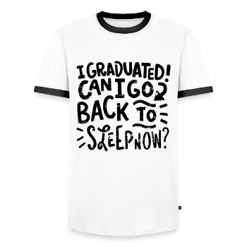 GRADUATION: I Graduated Can I Go Back To Bed Now - Männer Kontrast-T-Shirt - Weiß/Schwarz - Vorne - AI Model Female 172 light (172cm) & AI Model Male 178 dark (178cm)