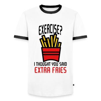 Exercise? I Thought You Said Extra Fries - Männer Kontrast-T-Shirt - Weiß/Schwarz - Vorne - AI Model Female 172 light (172cm) & AI Model Male 178 dark (178cm)