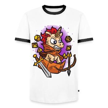 RPG UNICORN nerd role playing board game humor - Men's Ringer Shirt - white/black - Front - AI Model Female 172 light (172cm) & AI Model Male 178 dark (178cm)