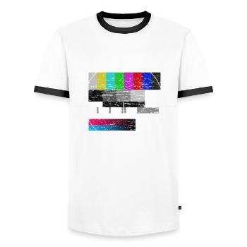 Testbild Oldschool 70er Fernsehen 80er Retro Motto - Männer Kontrast-T-Shirt - Weiß/Schwarz - Vorne - AI Model Female 172 light (172cm) & AI Model Male 178 dark (178cm)
