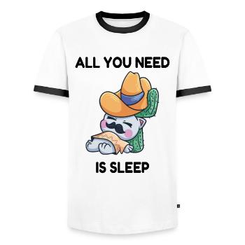 Cat siesta sleeping cactus - Men's Ringer Shirt - white/black - Front - AI Model Female 172 light (172cm) & AI Model Male 178 dark (178cm)