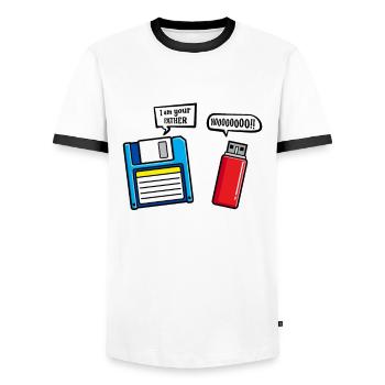 I am Your Father Dsikette USB-Stick Humor - Männer Kontrast-T-Shirt - Weiß/Schwarz - Vorne - AI Model Female 172 light (172cm) & AI Model Male 178 dark (178cm)